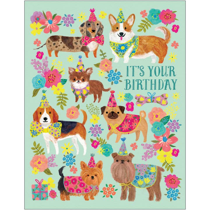 Floral Party Dogs Birthday Card for wholesale by Studio Eleven Papers