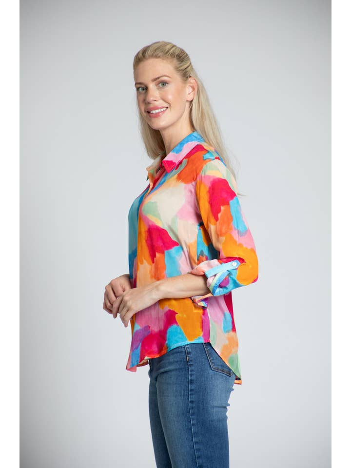 No Color Vibrant Abstract Print - Button-up With Roll-up Sleeve for wholesale on Faire1