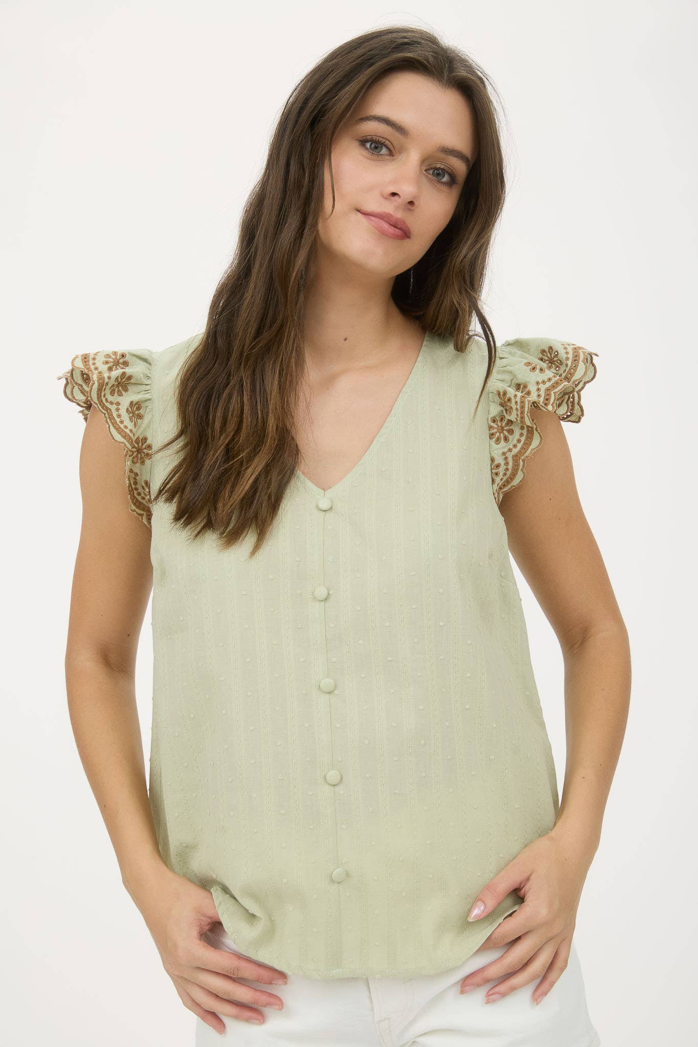 Blu Pepper – wholesale Blouse – Women’s – STRIPE CLIP DOT CONTRAST FLORAL SLEEVE BLOUSE10