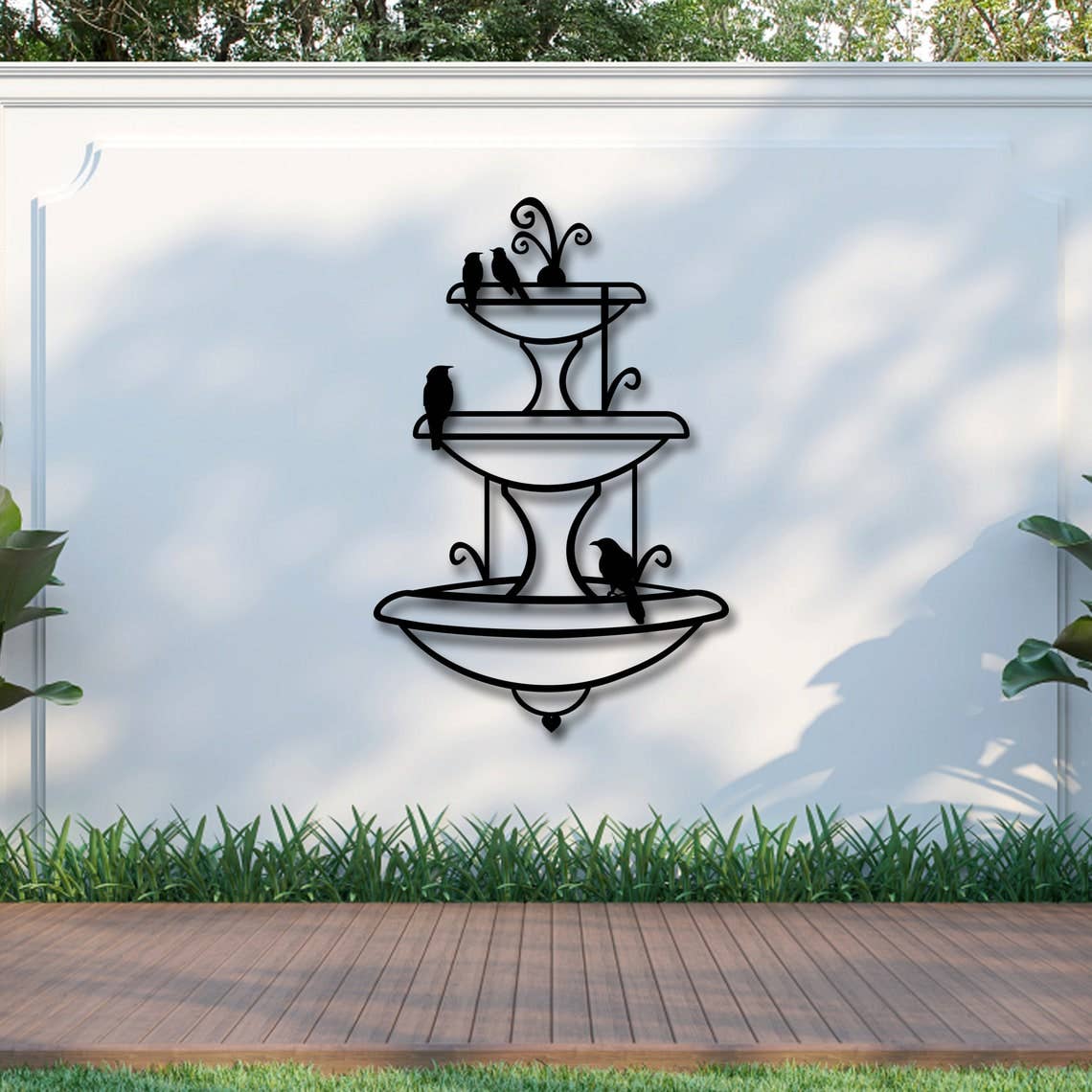 benjashop – Arte de parede dimensional/3D por atacado – Decoração de arte de parede de metal de jardim, escultura de fonte8