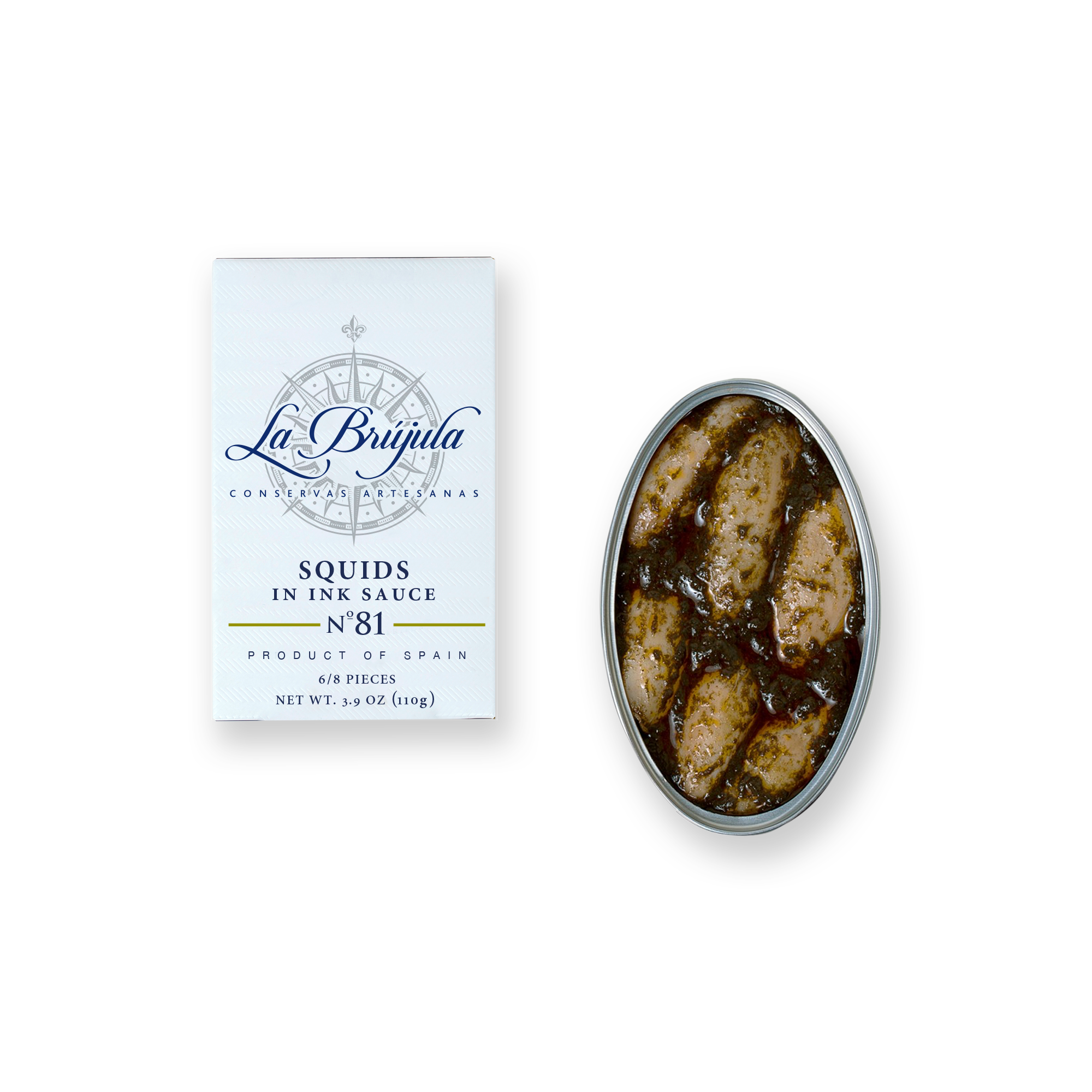 Conservas La Brújula - Wholesale Tinned Fish - Stuffed Small Squids In Ink Sauce 6/8 OL120. LB810