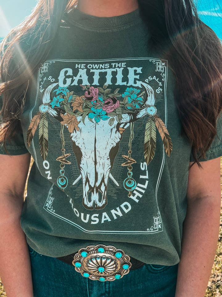 Southern Babe Wholesale - Wholesale Screen Printed T-Shirt - Women's - HE OWNS CATTLE ON A THOUSAND HILLS TEE1