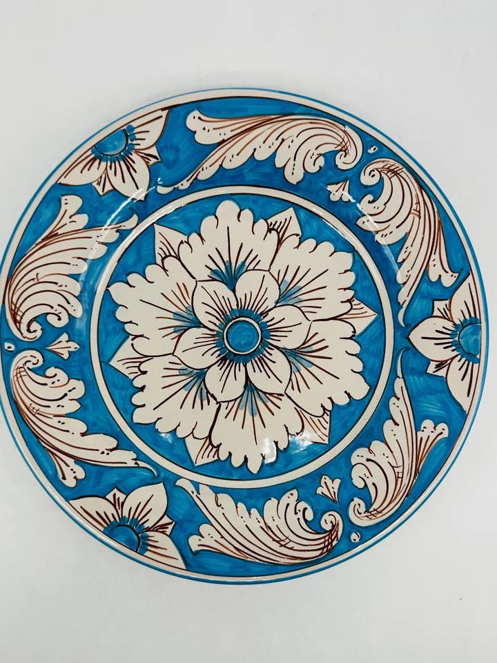 Caltagirone Keramisk Madbrugstallerken - Turkis for engroshandel hos DD Ceramiche Siciliane
