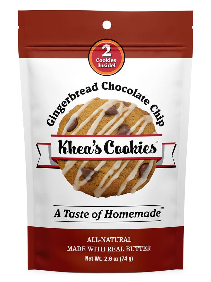 Gingerbread Chocolate Chip - 2-cookies packet for wholesale by Khea's Cookies, LLC