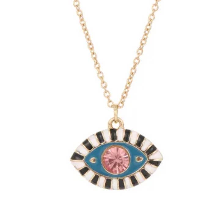 HoopLa - Wholesale Pendant/Charm Necklace - Evil Eye Third Eye Enamel and Crystal Pendant Necklace