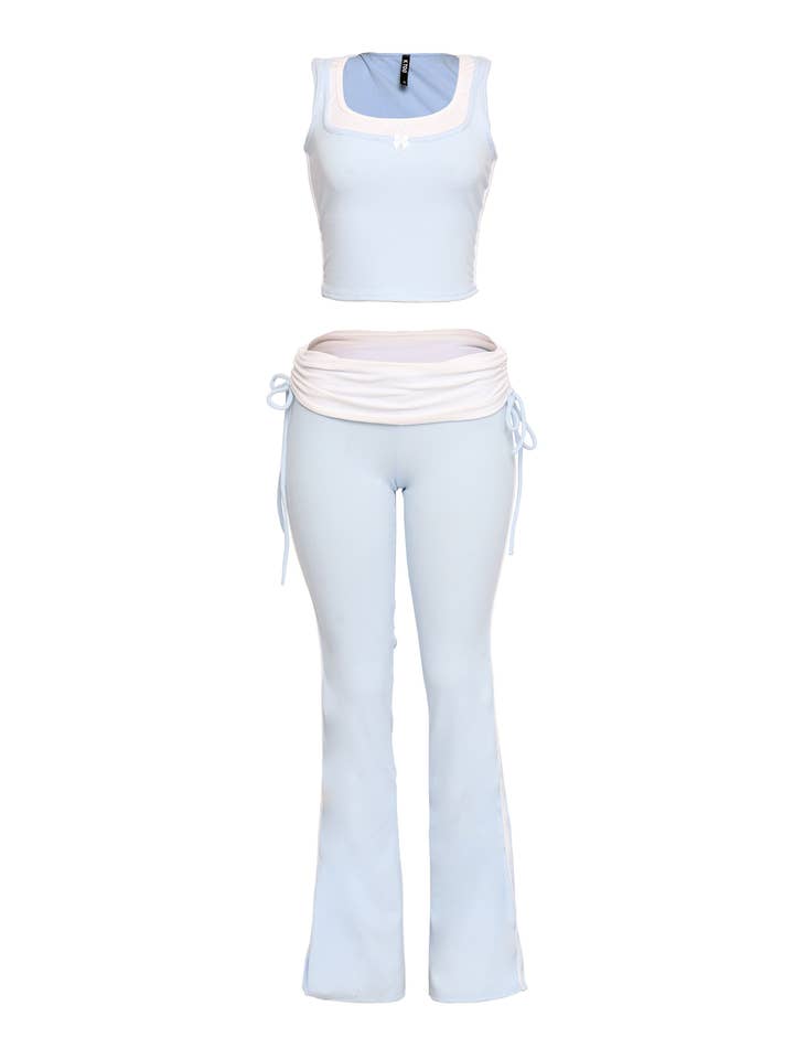 K Too - Wholesale Top & Pant Set (NOT Loungewear) - Women's - Color contrast top and foldover band pant set