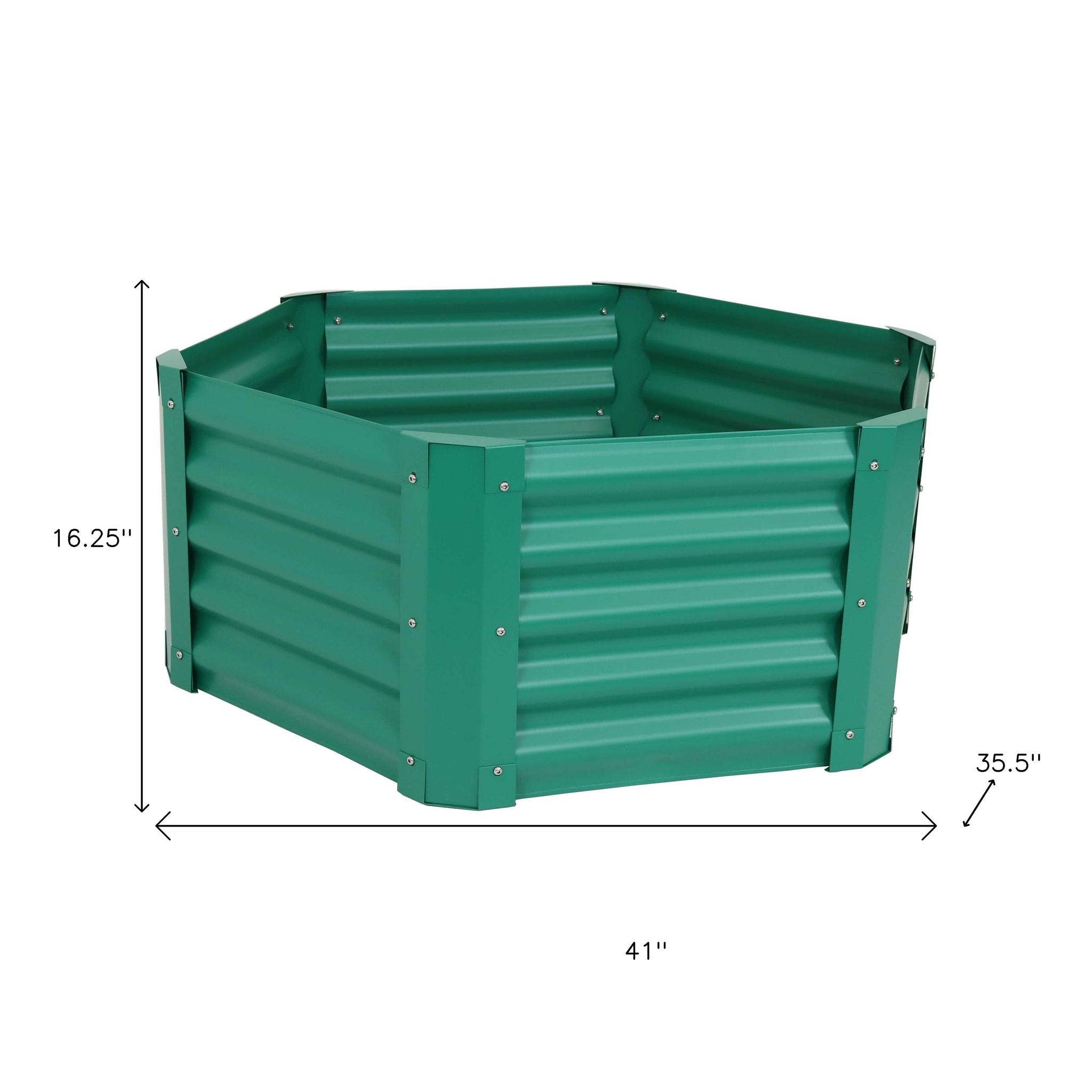 HomeRoots - Wholesale Planter Box - 16" X 41" Green Steel Hexagon Planter Box2