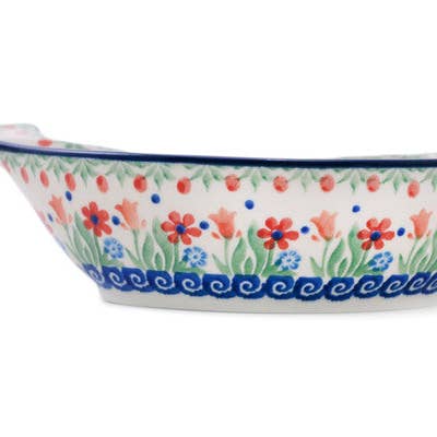 Polmedia Polish Pottery - Wholesale Decorative Plate/Dish/Bowl - Fish Shaped Platter 9" Babcia's Garden Theme