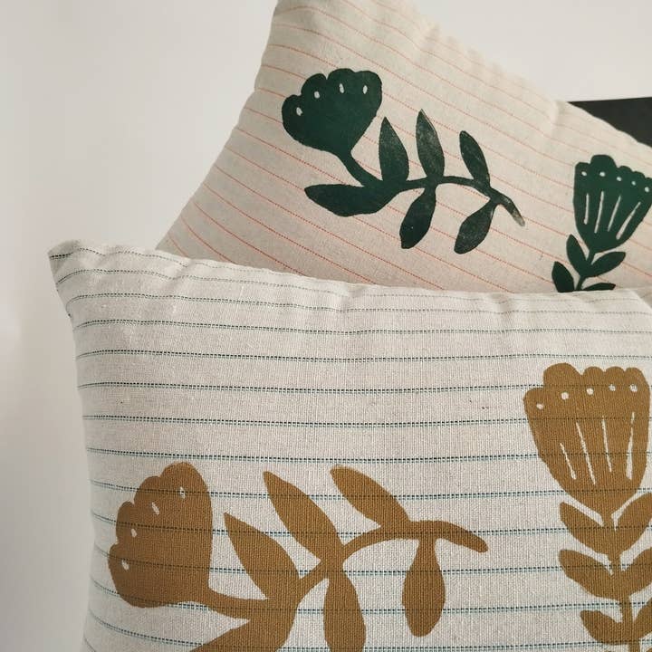 The Ink Job - Wholesale Lumbar pillow - Nostalgic Flower Print Linen Pillow1