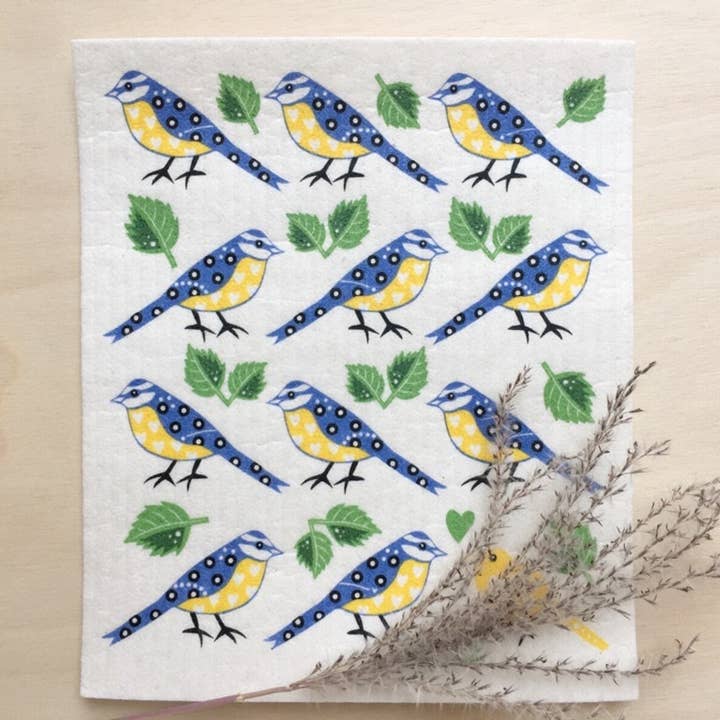 Bluebirds Swedish Dishcloth for wholesale by Square Love