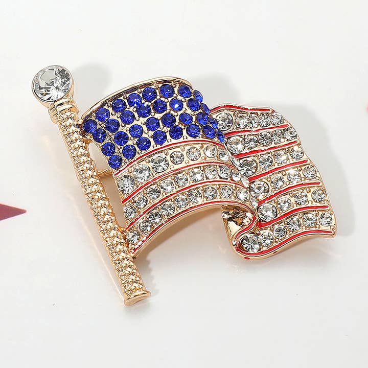 Stone Paved American USA Flag Pin Brooch for wholesale by Sensibling Corp.