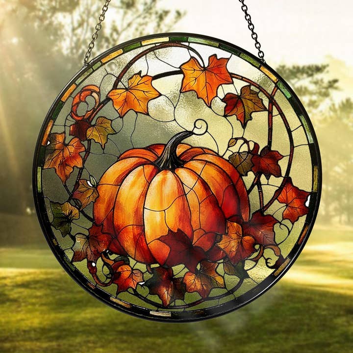 Pumpkin Stained Glass Suncatcher, Fall Window Hanging Decor for wholesale by TMLECOM LTD