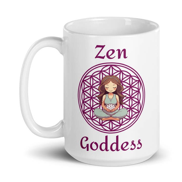 Zen Goddess Coffee Mug with Flower of Life & Lotus 15 oz. for wholesale by Goddess Swag™
