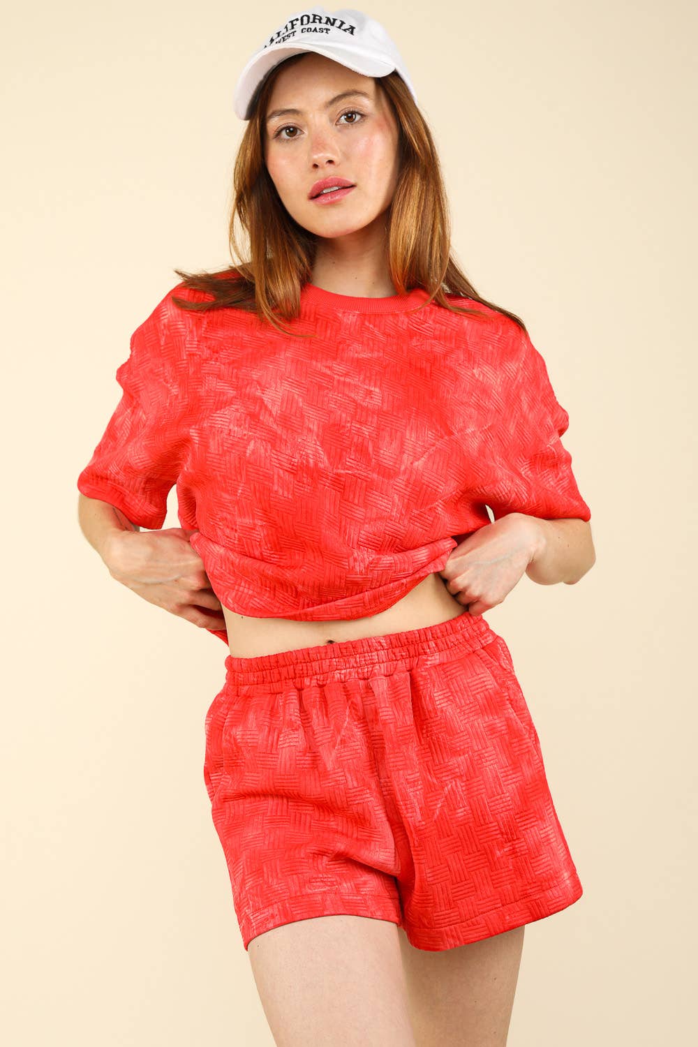 VERY J – Engroshandel Loungesæt - Dame – NT11780SET-Quiltet vasket behagelig striktop og shorts sæt3