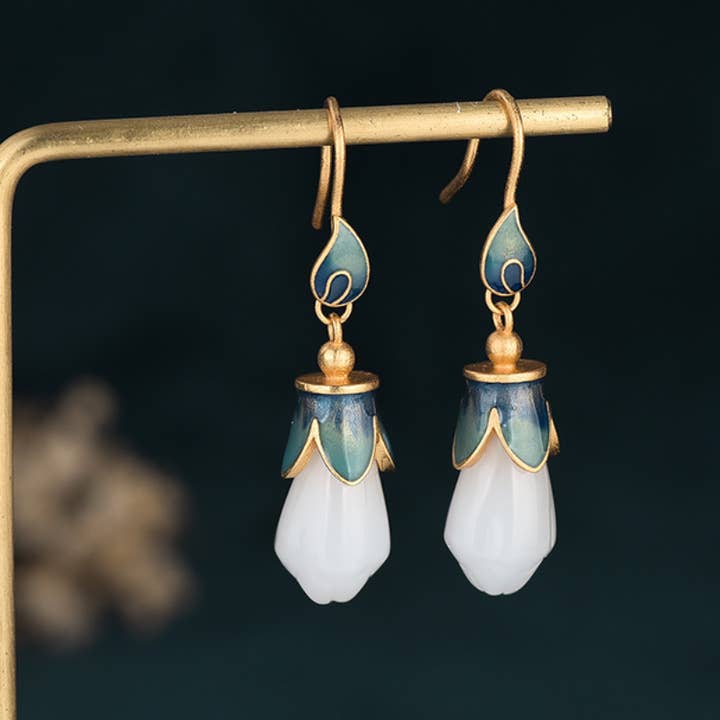 Jade Magnolia Flower Earrings for wholesale by Bright MacMing