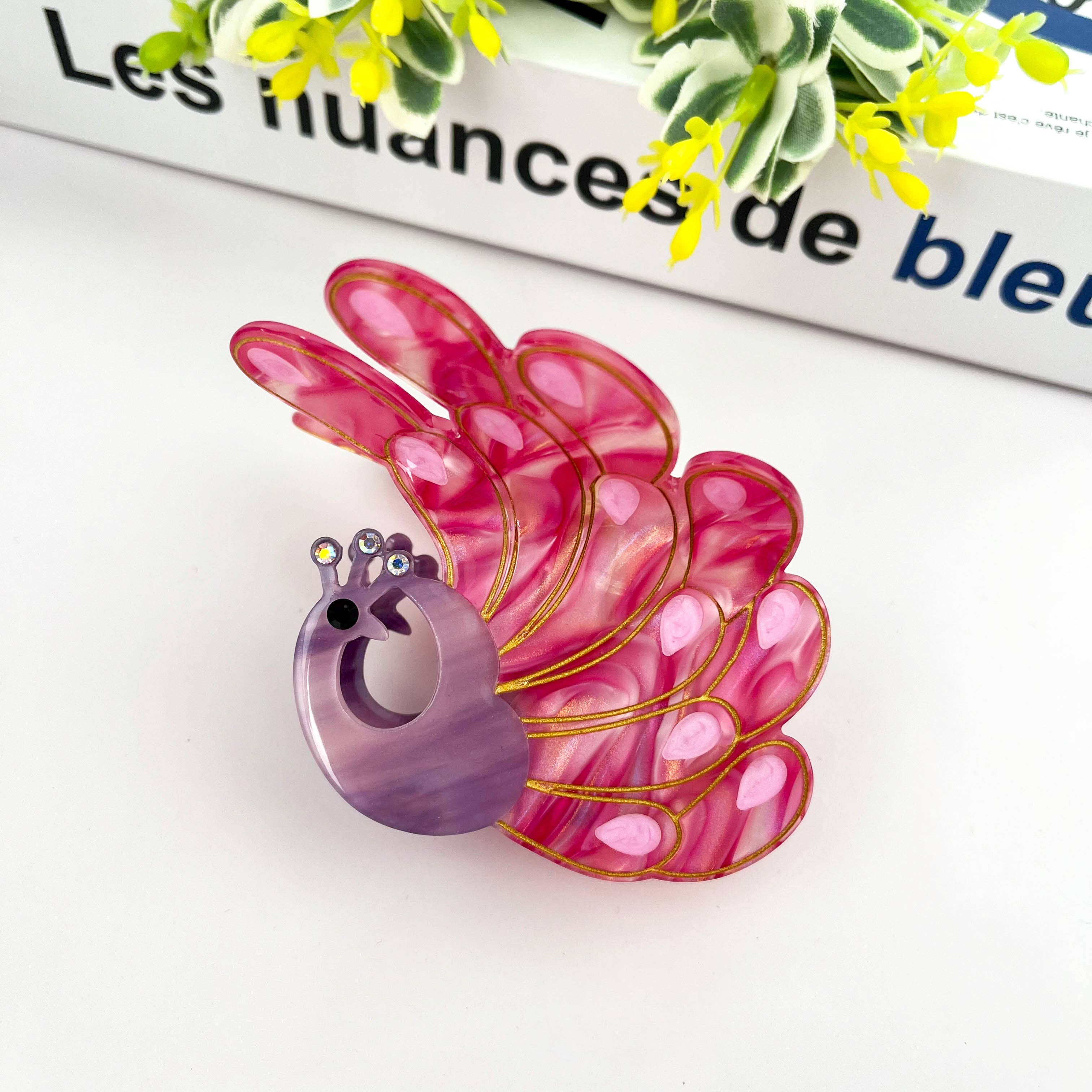 TheDivaSoap – Großhandel Haarclip – Damen – Pfauen-Acetat-Haarspange, Tier-Haarspange2