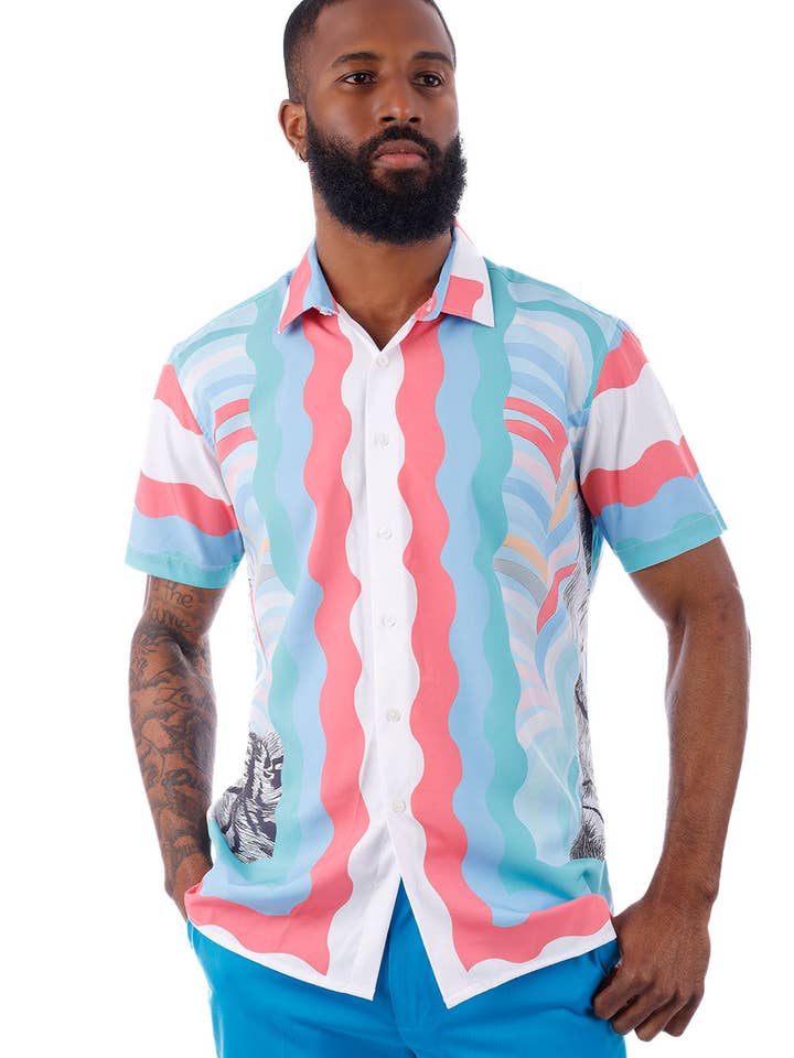 Men's Geometric Tiger Short Sleeve Shirts 4SST30 for wholesale by BARABAS