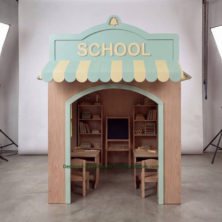Wooden School Playhouse + Furnitures for Kids | Personalized 20+ Themes | All-Inclusive Turnkey Project for wholesale by Kids Wood Store U.S. / EU.