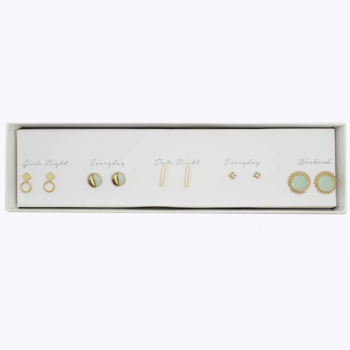 Fashion City - Wholesale Jewelry Set - 5 Pairs Multipack Stud Earrings Set with Gift Box