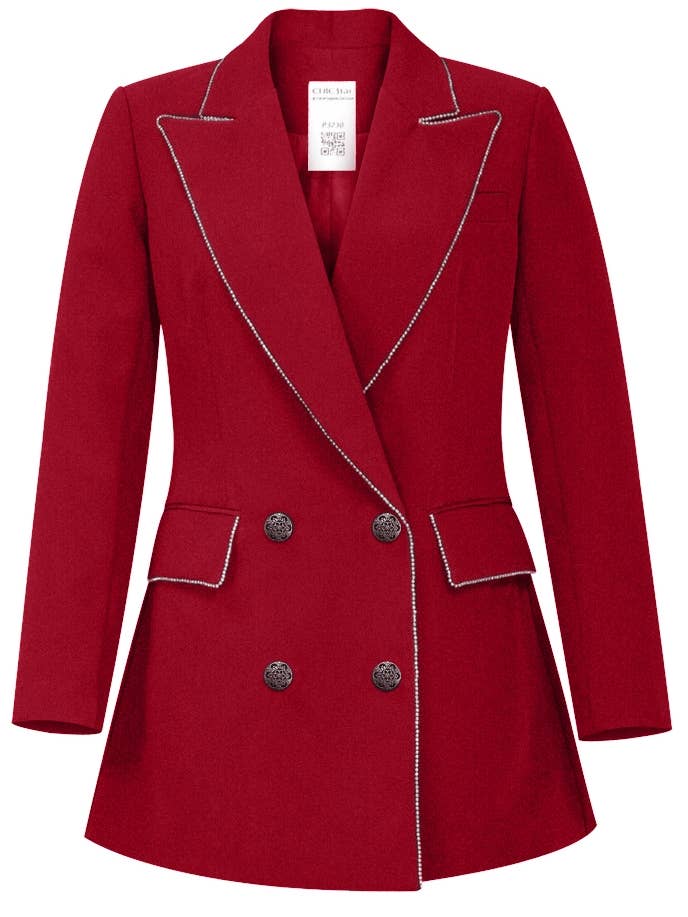Chic Star Plus Size Acetat Rhinestone-trimmad jacka i rött för wholesale av CHIC STAR