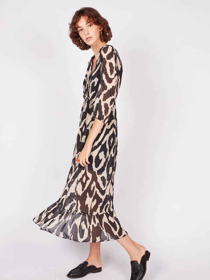 Vestido longo estampado com mangas longas e punho elástico por atacado de Dioxide