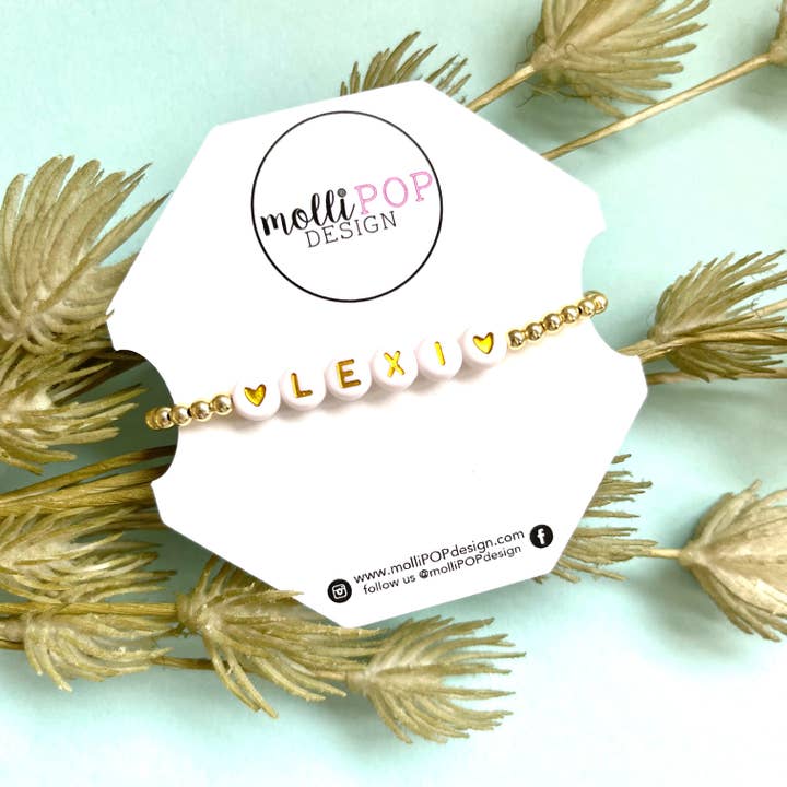 CUSTOM Gold Beaded Name/Date Bracelet for wholesale by molliPOP Design