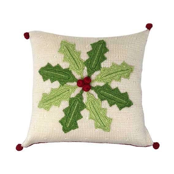 Holly Pinwheel Christmas Pillow, 10", Holiday Decorations for wholesale by Melange Collection