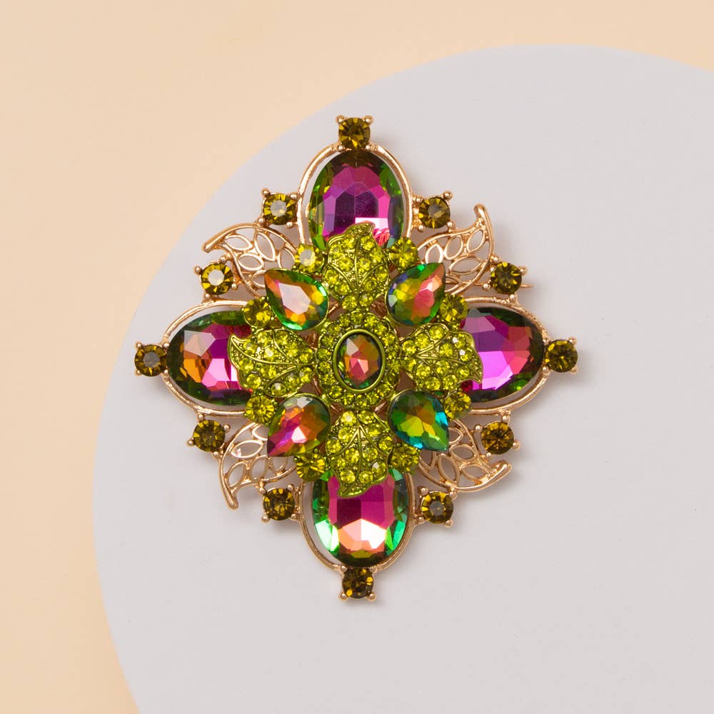 SP Sophia Collection - Wholesale Brooch - Flower Shaped Brooch Pin with Multicolor Crystal4