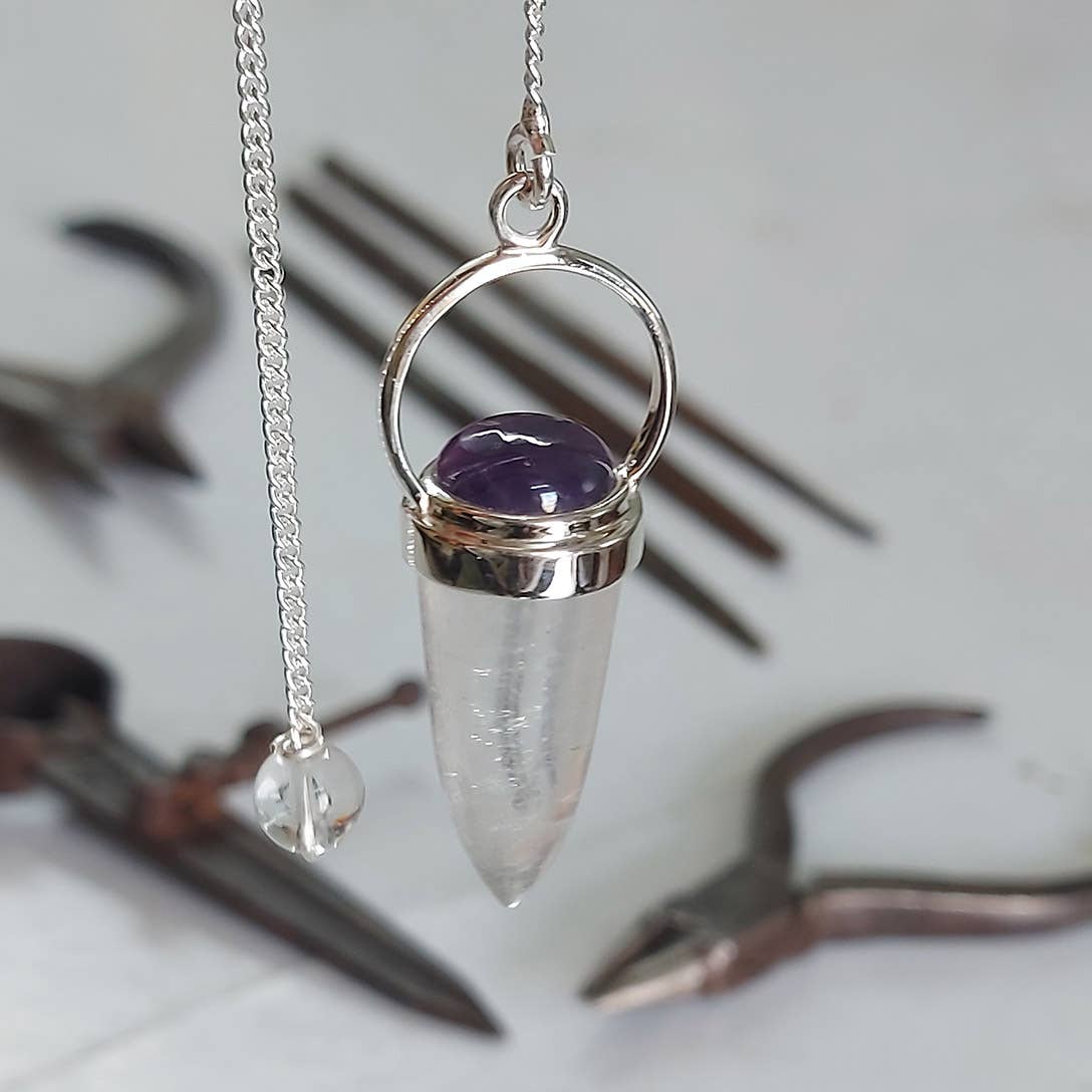 Crystal Earth Sterling - Wholesale Pendulum Board - Sterling Earth Pendulum - Quartz, Amethyst1