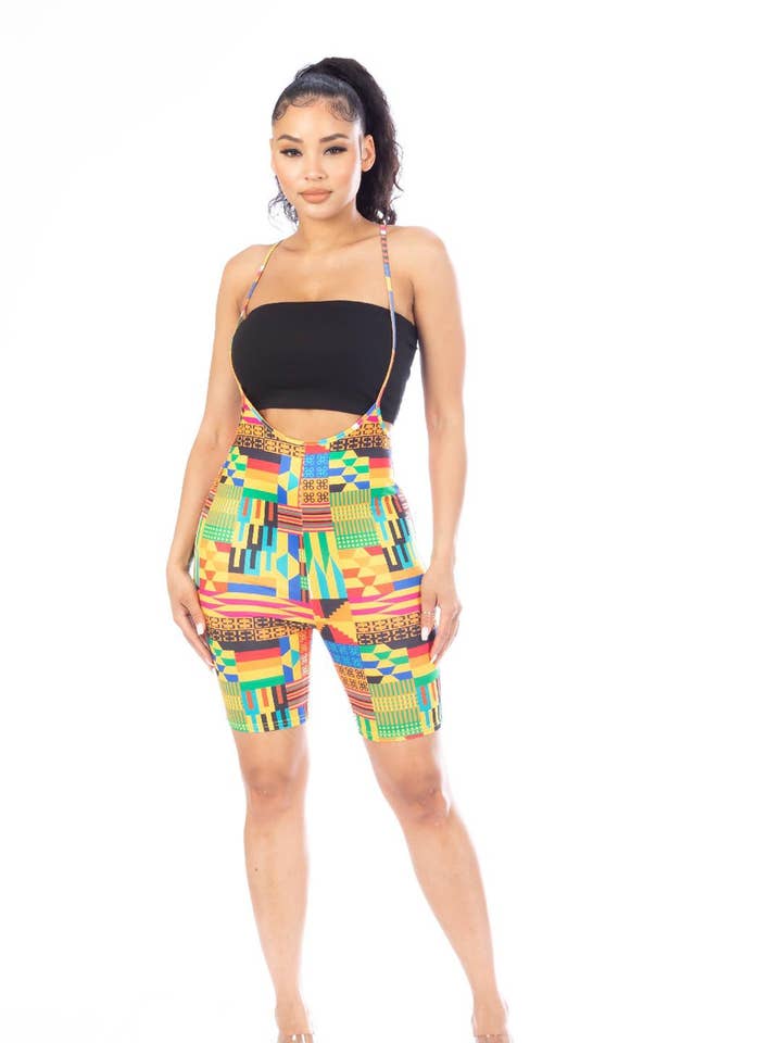 Multi color squares  printing pinafore suspender romper for wholesale by Color 5