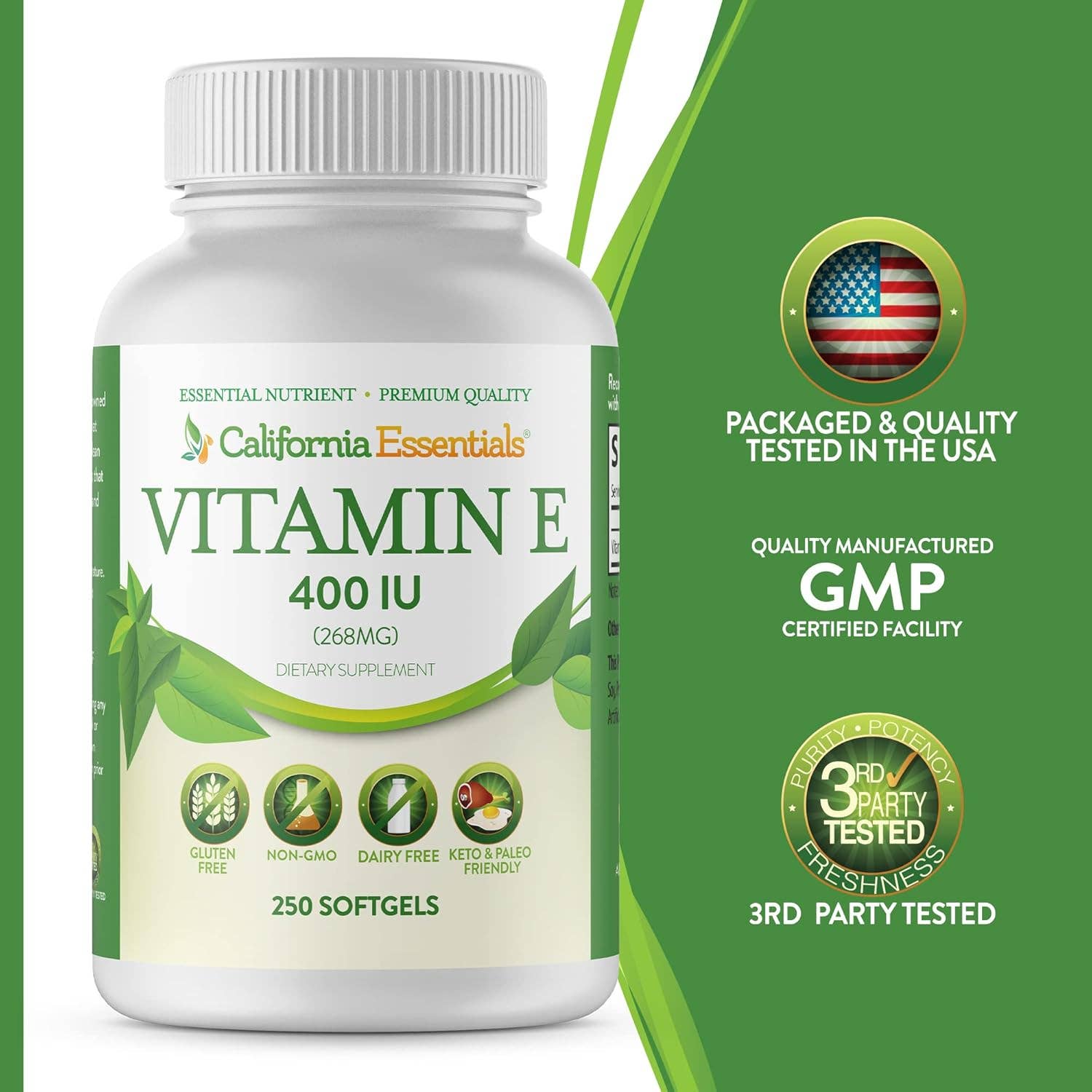 California Essentials - Wholesale Oral Supplement/Vitamin - California Essentials Vitamin E 400 IU (268 MG) Antioxidant3