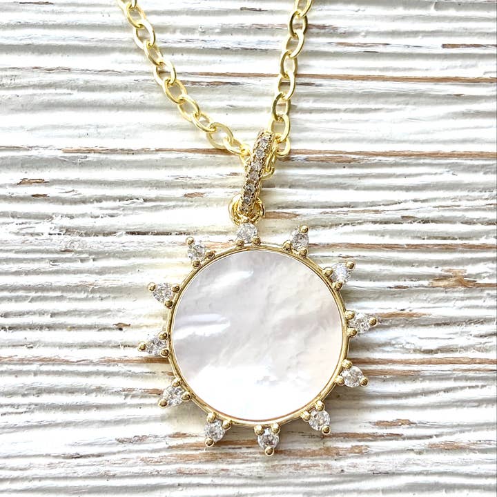 VB&CO Designs Handmade Jewelry - Wholesale Pendant/Charm Necklace - Sun sunburst pearl crystal necklace boutique salon