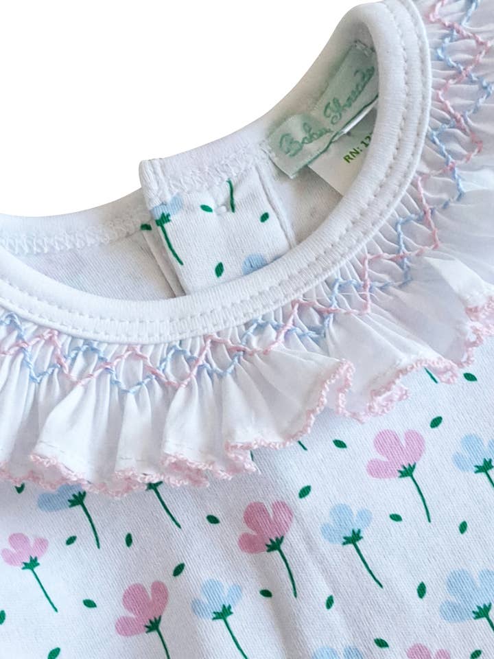 Baby Threads - Wholesale Clothing Set - Baby - Hand smocked Spring flowers diaper set Pima Cotton