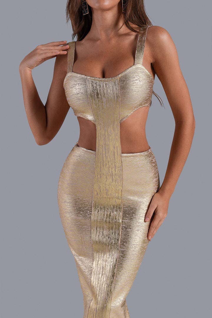 SY115 Gold Glamour Bandage Suspender Midi Skirt for wholesale on Faire4