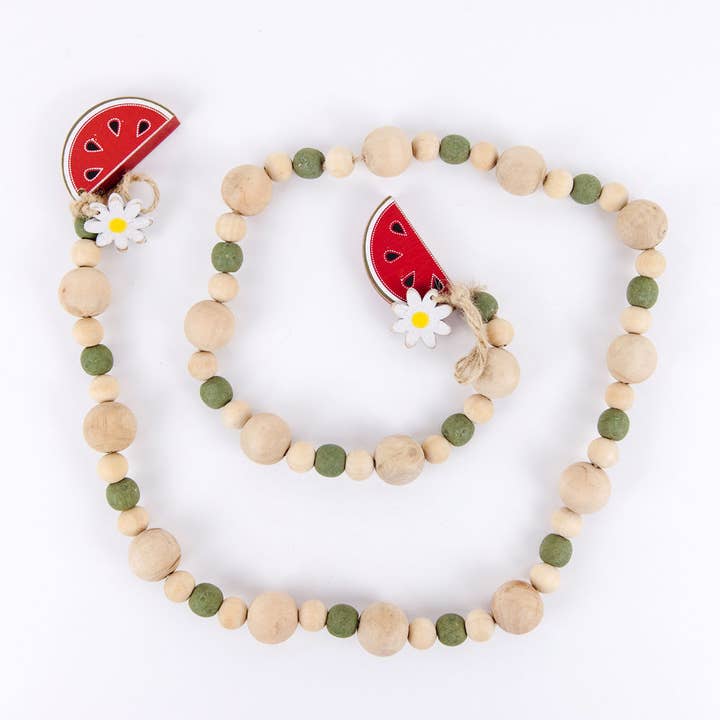 45070 - 44" wood bead garland (WATERMELON) SUMMER Clearance for wholesale by Devanie At Home (Formerly Adams & Co.)