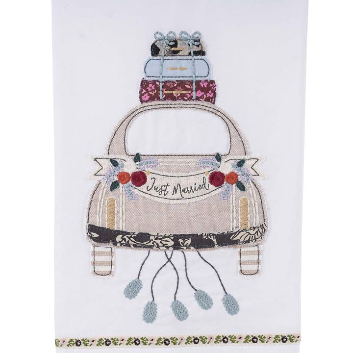 Just Married Neutral Car Tea Towel for wholesale by Glory Haus