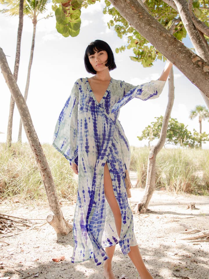 Mandarijn Kimono - Blauw & Grijs voor wholesale door Naylila