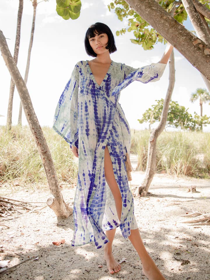 Mandarin Kimono - Blue & Grey for wholesale by Naylila