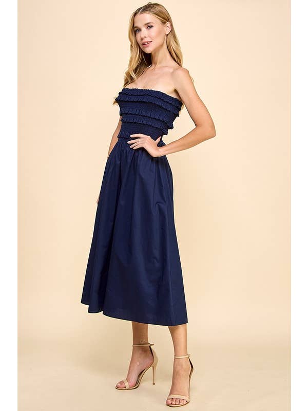 TCEC - Wholesale Dress - Women's - CD04932-Smocked With Ruffles Strapless Dress