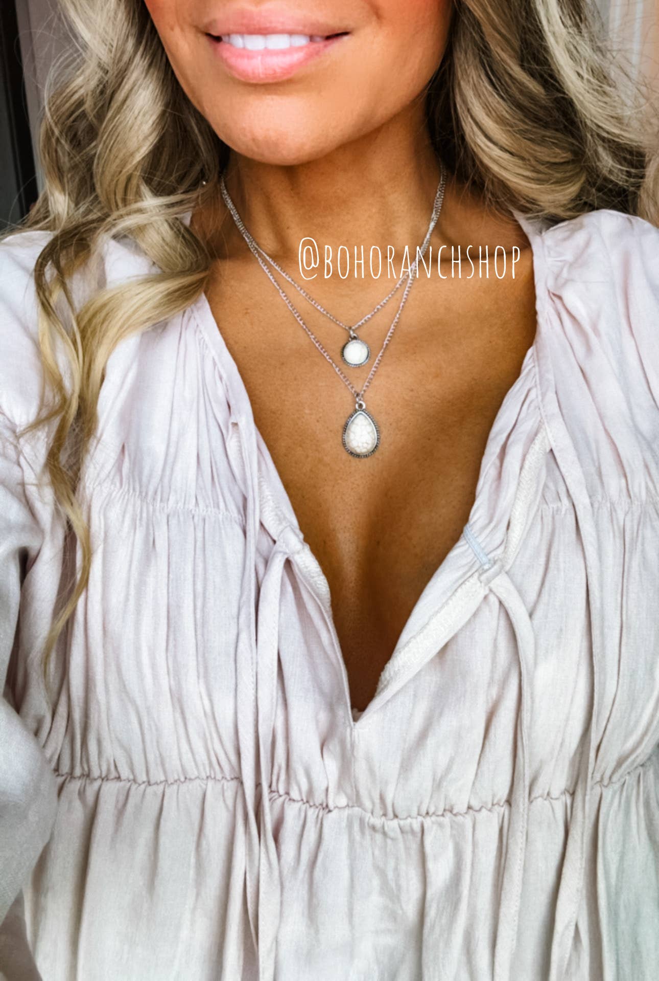 Boho Ranch Shop – Colar pingente/pendente por atacado – Colar em Pedra em camadas ocidentais2