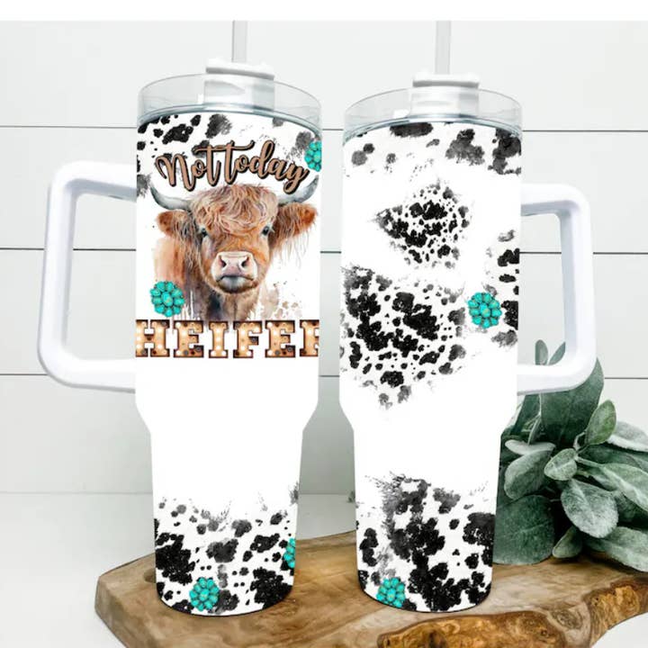 Not Today Heifer 40oz Tumbler with Handle for wholesale by JAC Wholesale