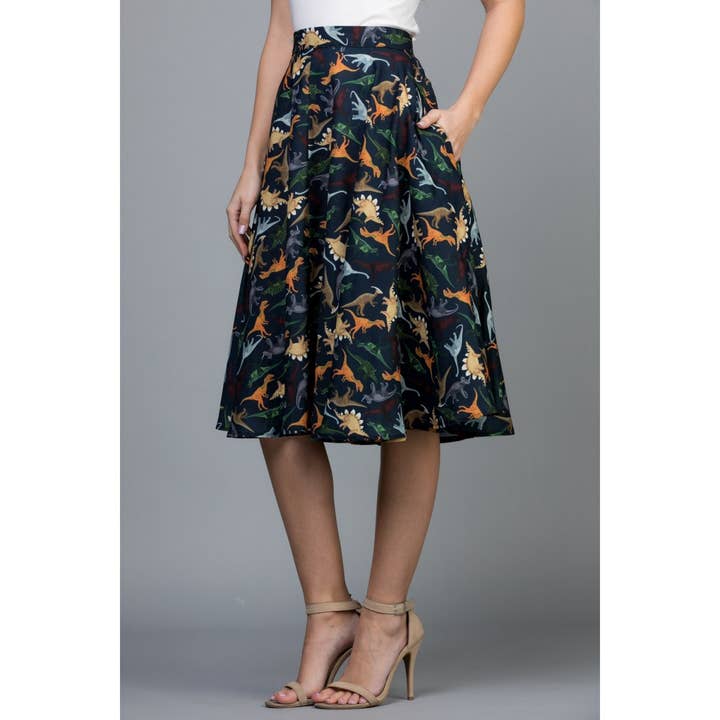 LA Soul - Wholesale Skirt - Women's - Colorful Dinosaur Print Skirt With Pocket
