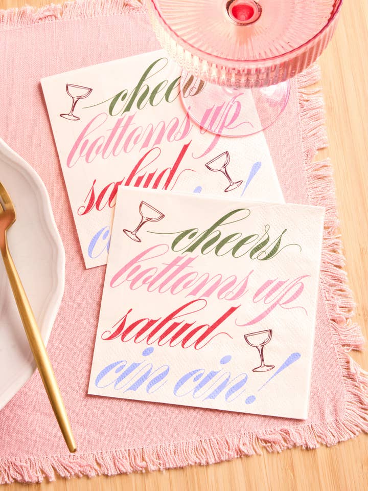 Cheers Cocktail Napkins | White Party Napkins, Cocktail for wholesale by xo, Fetti