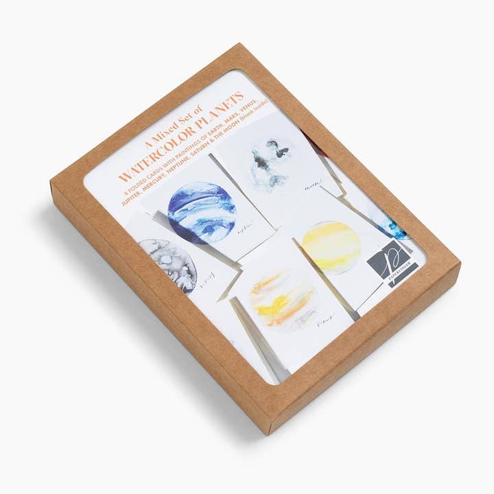 Paperfinger - Wholesale Stationery/Notecard Set - Watercolor Planets Mix (8 Cards)1