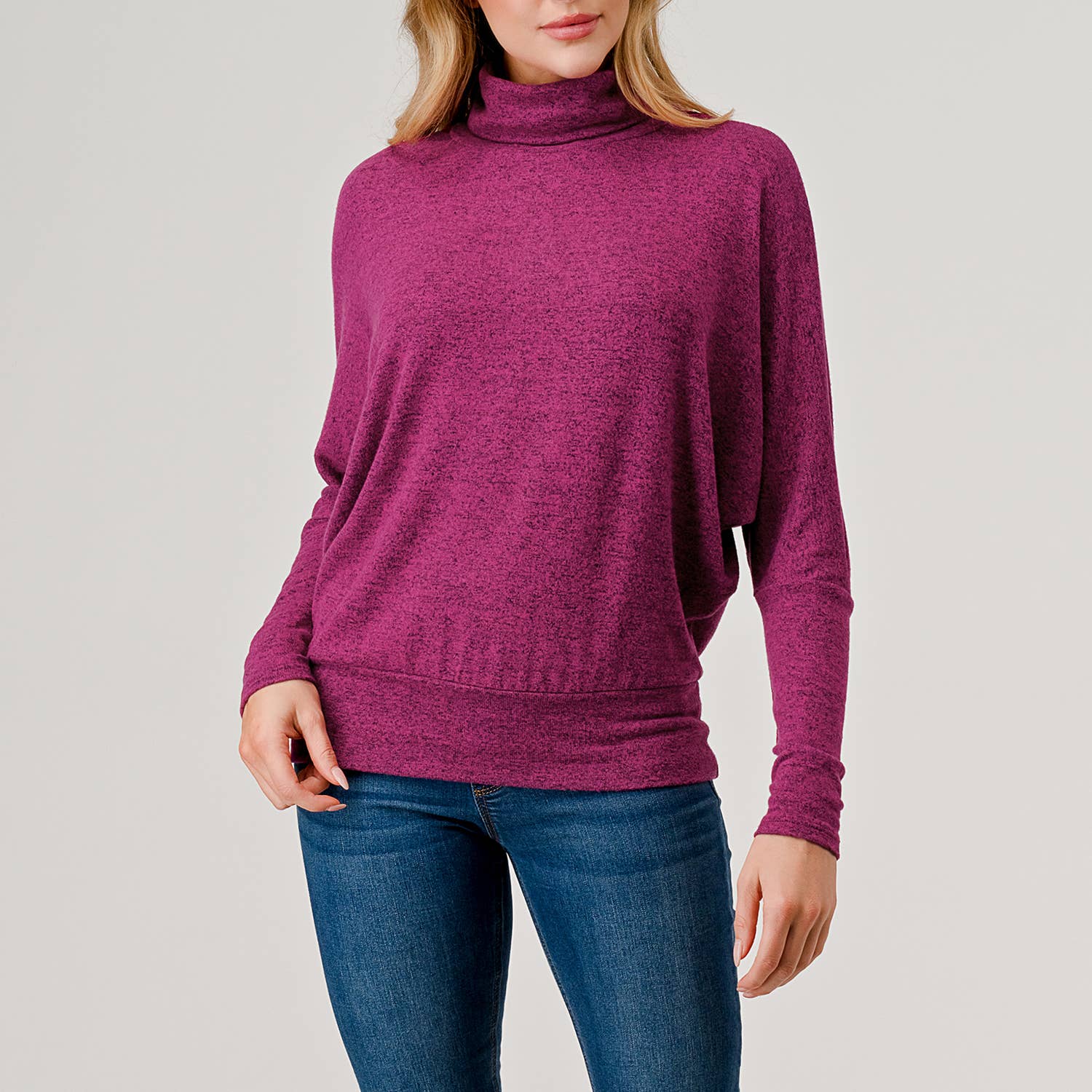 Heimious - Vente Haut en maille – femme - Haut en tricot brossé à manches longues et col roulé, T5345