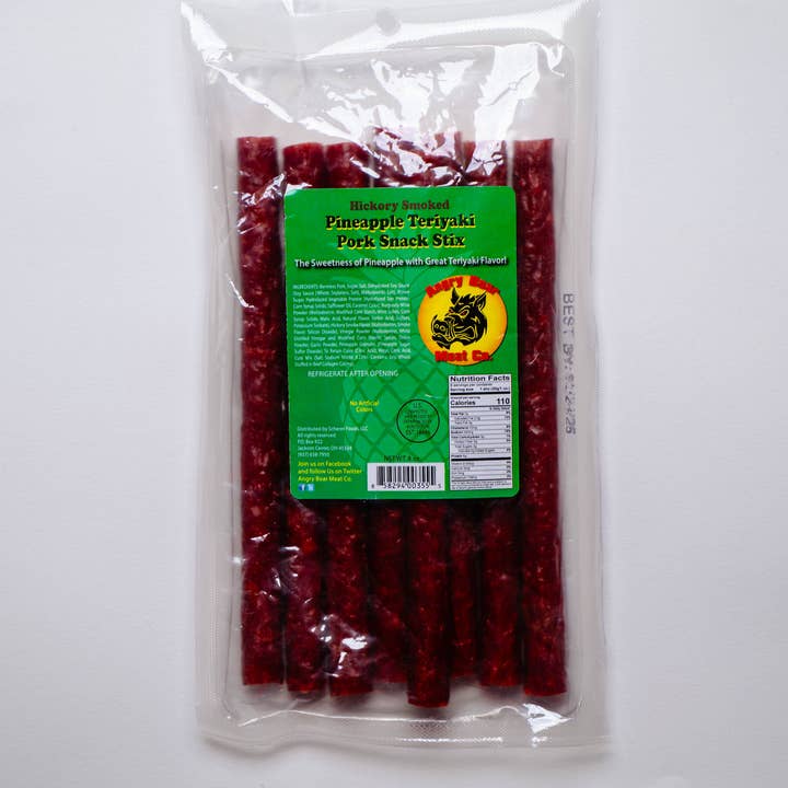Saucy Sows – wholesale Torkat kött – Ananas Teriyaki Fläsk Snacks Pinnar Fall med 20 påsar à 8 oz