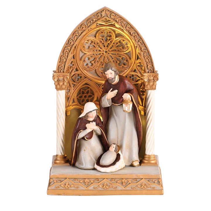 Nativity Lighted Holy Family Gold 9.5H for wholesale by Dicksons