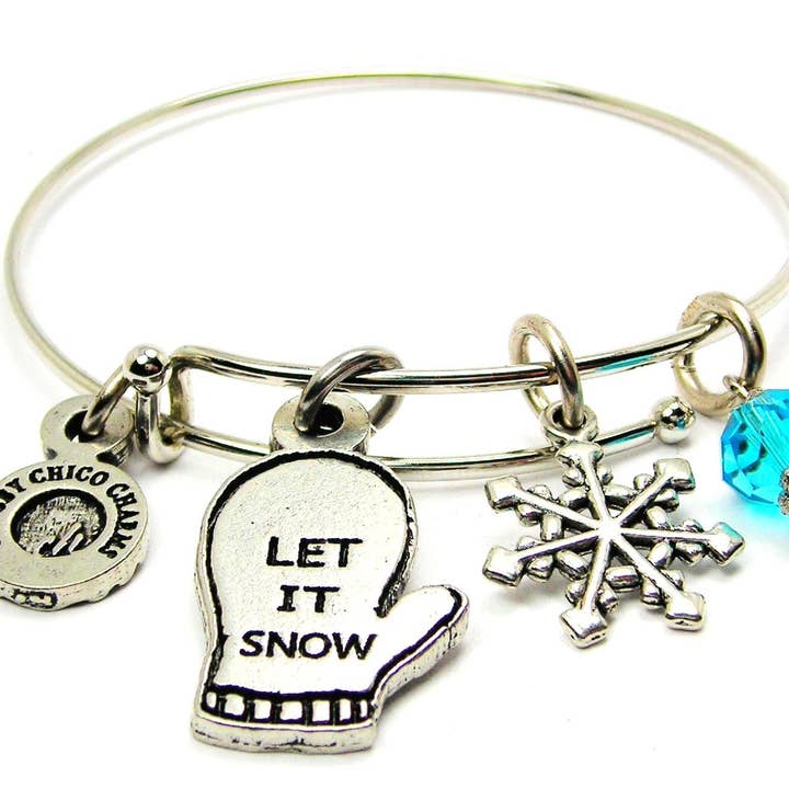 Let it snow mitten Christmas Bangle Expandable Bracelet for wholesale by Chubby Chico Charms