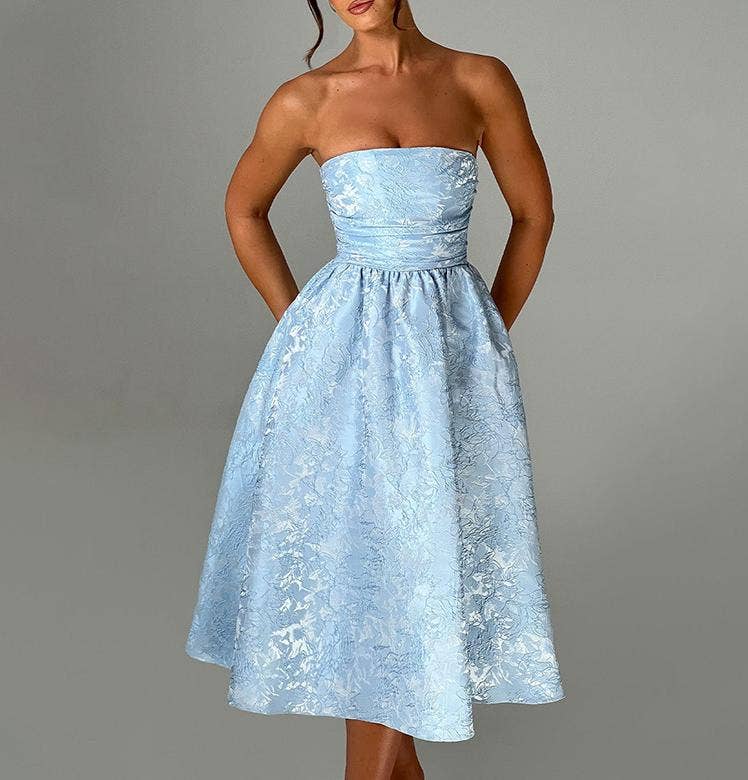 Rosa Clothing - Wholesale Dress - Women's - Jacquard satin swing cami dress0