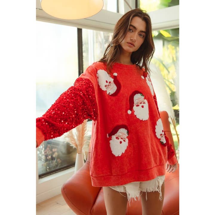 IVE - Wholesale Sweatshirt - Women's - Velvet Sequin Beard Santa Christmas Pullover8